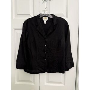 Vintage Talbots Blazer Jacket Womens Size 10p Black Irish Linen Button Up